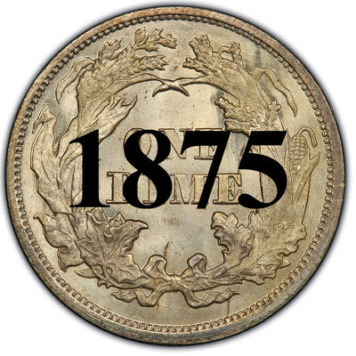 1875 Seated Liberty Dime , Type 4 