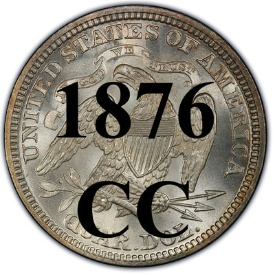 1876-CC Seated Liberty Quarter , Type 4 