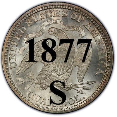 1877-S Seated Liberty Quarter , Type 4 