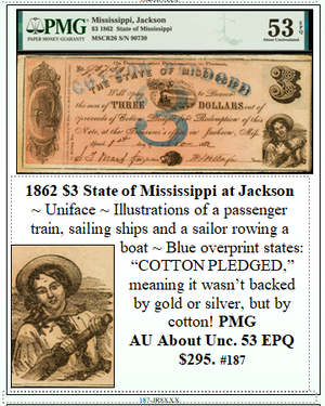 1862 $3 State of Mississippi at Jackson #187