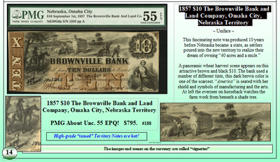 1857 $10 The Brownville Bank and Land Company, Omaha City, Nebraska Territory #188