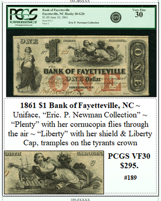 1861 $1 Bank of Fayetteville, NC #189