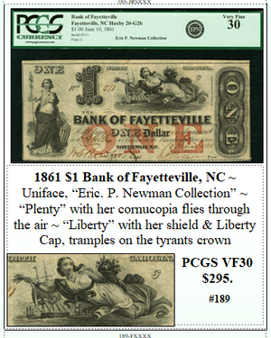 1861 $1 Bank of Fayetteville, NC #189
