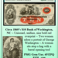 Circa 1860’s $10 Bank of Washington, NC #190