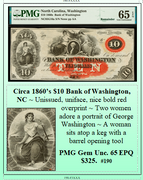 Circa 1860’s $10 Bank of Washington, NC #190
