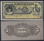 (Circa 1911) Revolutionary Mexico Sonora 5 Peso “Girl/ Maiden/Cherub”  Size: Large  ~ World Currency