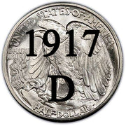 1917-D Reverse MM Walking Liberty Half Dollar