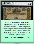Circa 1830-40’s $2 Rhode Island Agricultural Bank of Johnson, RI #191