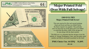 1969-D FRN Major Printed Fold Error! #PE-200