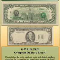1977 $100 FRN Overprint On Back Error! #PE-200