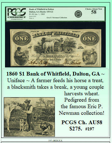 1860 $1 Bank of Whitfield, Dalton, GA #197