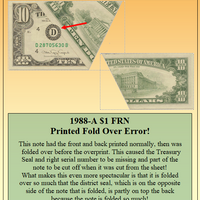 1988-A $1 FRN Printed Fold Over Error! #PE-210