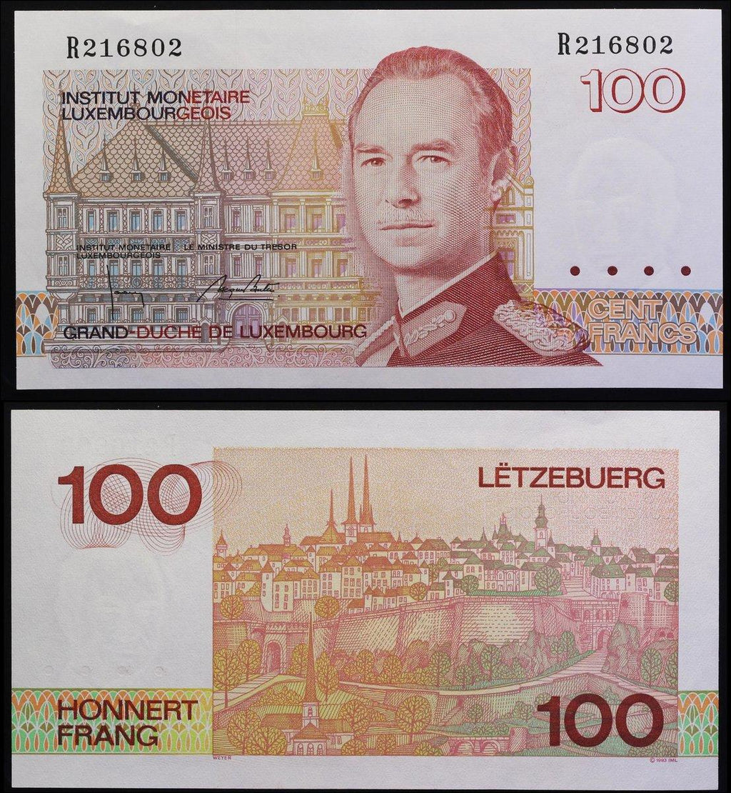 1993 Luxembourg 100 Francs "Grand Duke Jean" World Currency , Uncirculated