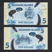 2019 Solomon Islands 5 Dollars Polymer “Natives spear-fishing” World Currency, Uncirculated