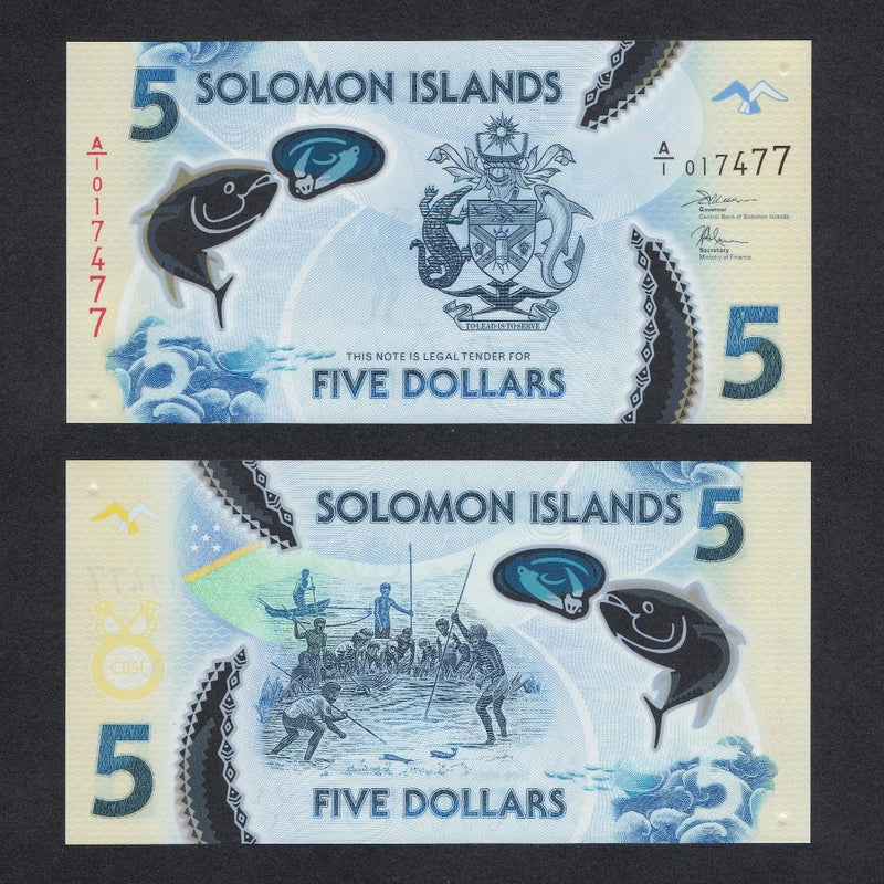 2019 Solomon Islands 5 Dollars Polymer “Natives spear-fishing” World C