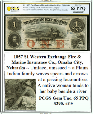 1857 $1 Western Exchange Fire & Marine Insurance Co., Omaha City, Nebraska #219
