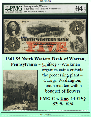 1861 $5 North Western Bank of Warren, Pennsylvania #226