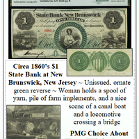 Circa 1860’s $1 State Bank at New Brunswick, New Jersey #232