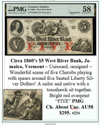 Circa 1860’s $5 West River Bank, Jamaica, Vermont #234