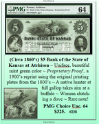 (Circa 1860’s) $5 Bank of the State of Kansas at Atchison #238