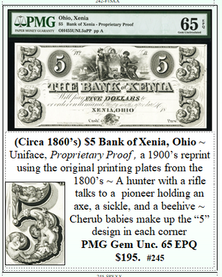 (Circa 1860’s) $5 Bank of Xenia, Ohio #245