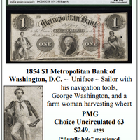 1854 $1 Metropolitan Bank of  Washington, D.C. ~ PMG UNC63 ~ #259