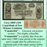 Circa 1850’s $10  Canal Bank of New  Orleans, Louisiana  “Counterfeit” ~ PMG UNC64 ~ #268