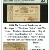 1864 50¢ State of Louisiana at  Shreveport ~ PMG UNC53 ~ #277