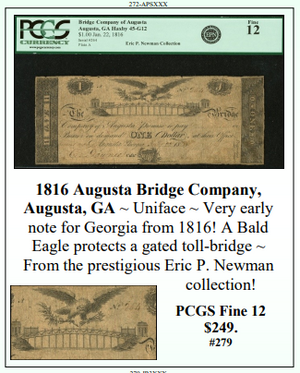 1816 Augusta Bridge Company,  Augusta, GA ~ PCGS Fine 12 ~ #279