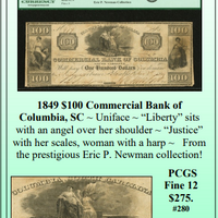 1849 $100 Commercial Bank of  Columbia, SC ~ PCGS Fine 12 ~ #280