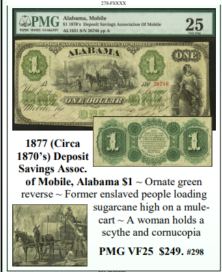 1877 (Circa  1870’s) Deposit  Savings Assoc. of Mobile, Alabama $1 ~ PMG VF25 ~ #298