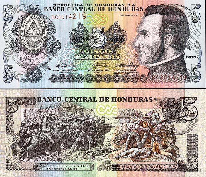 2008-12 Honduras 5 Lempiras “Battle of Trinidad” World Currency, Uncirculated