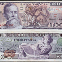 1974-81 Mexico 100 Pesos “Martyrs & Mayan artifacts”  World Currency, Almost Uncirculated