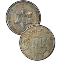 1858 Three Cent Silver Piece , Type 2 "3 Outlines of Star"