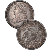 1824/2 Capped Bust Dime , "Wide Border Open Collar" Type ,