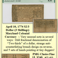 April 10, 1774 $2/3 Dollar (3 Shillings)  Maryland Colonial Currency #CL-013