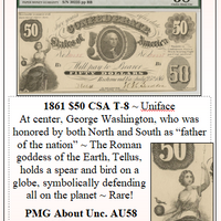 1861 $50 Confederate Currency CSA ~PMG AU58 ~ T-8 #CSA-005