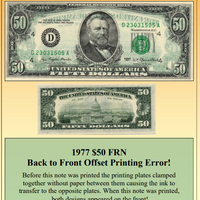 1977 $50 FRN Back to Front Offset Printing Currency Error! ~ PMG AU58 ~ #PE-245