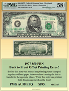 1977 $50 FRN Back to Front Offset Printing Currency Error! ~ PMG AU58 ~ #PE-245