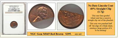 No Date Lincoln Cent 40% Straight Clip (1.7g) #EC-035