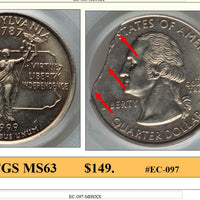 1999-D Pennsylvania Statehood Quarter 8% Parallel Triple Clip Coin Error! #EC-097