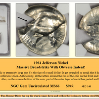 1964 Jefferson Nickel Massive Broadstrike with Obverse Indent! #EC-140