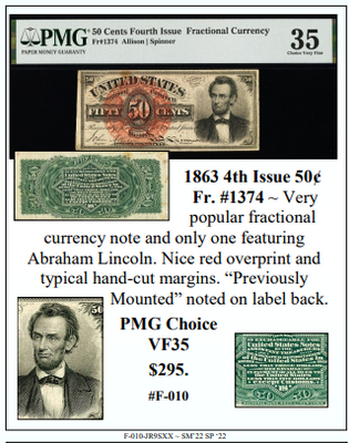 1863 4th Issue 50¢ Fr. #1374 ~ PMG VF35 ~ #F-010