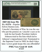 1869 4th Issue 50¢  Fr. #1376 ~ PMG VG10 ~ #F-019