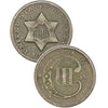 1855 Three Cent Silver Piece , Type 2 "3 Outlines of Star"
