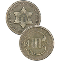 1860 Three Cent Silver Piece , Type 3 "2 Outlines of Star"