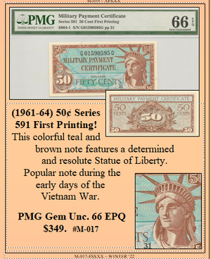 (1961-64) 50¢ Series 591 First Printing! #M-017