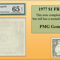 1977 $1 FRN Missing Back Print Currency Error! #PE-019