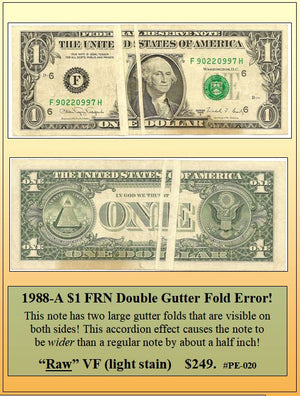 1988-A $1 FRN Double Gutter Fold Currency Error! #PE-020