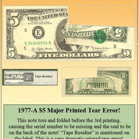 1977-A $5 Major Printed Tear Currency Error! #PE-088